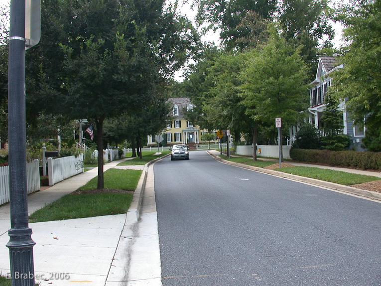 Kentlands: west along Midtown Road to the intersection with Thurgood Street